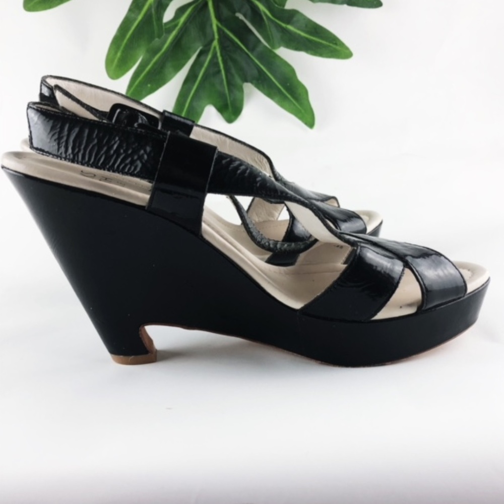 SAKS FIFTH AVENUE PATENT LEATHER WEDGE SANDAL
